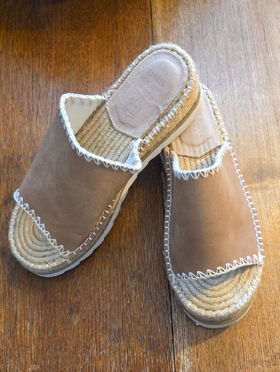 Oasis Society Shoes - Suede Tan Espadrille Mule Slide
